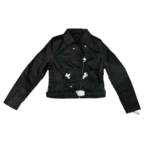 Max Studio Faux Leather Cropped Moto Jacket Black New Punk Metal Silver Goth - Picture 1 of 10